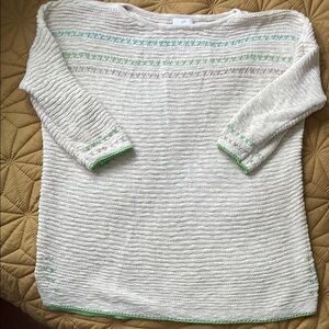 J. Jill Cream and Green Crew Neck Sweater with Ribbed Texture Adorable Details